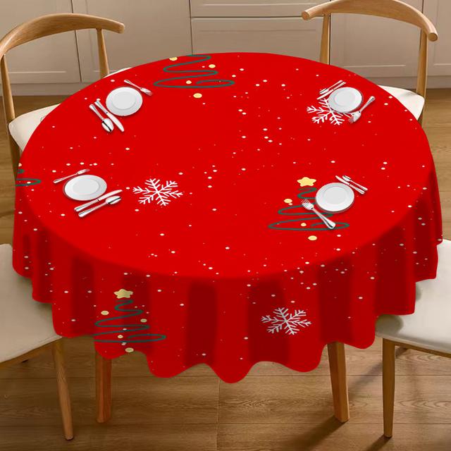 TEMU Christmas Round Tablecloth Modern Simple Tablecloth, Polyester Colorful Holiday Design Tablecloth Suitable For Kitchen Picnic And Camping Desktop Decoration Tablecloth