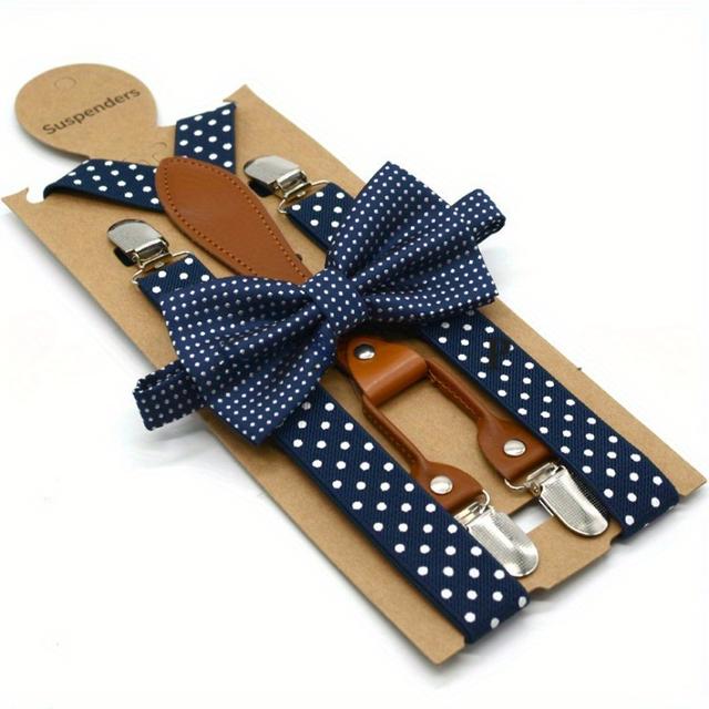TEMU Unisex Adult 4-clip Polka Dot Suspenders And Bow Tie Set, Popular For Pants
