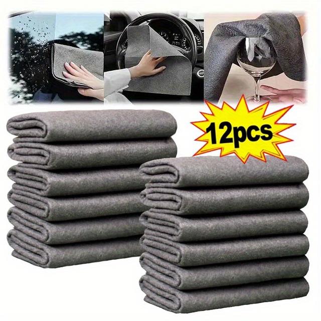 TEMU 12pcs Thickened Magic Cleaning Cloth, Reuseable Microfiber Glass Cloth, Microfiber Cleaning Cloth Towels For Kitchen, Window, Glass, Cars