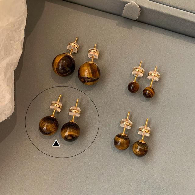 TEMU Natural Stone Style Tiger Eye Stone Stud Earrings Temperament Earrings Ear Jewelry