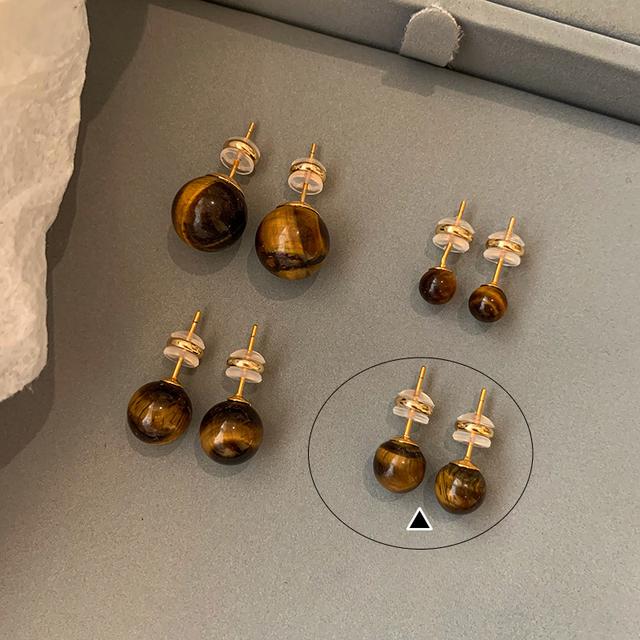TEMU Natural Stone Style Tiger Eye Stone Stud Earrings Temperament Earrings Ear Jewelry