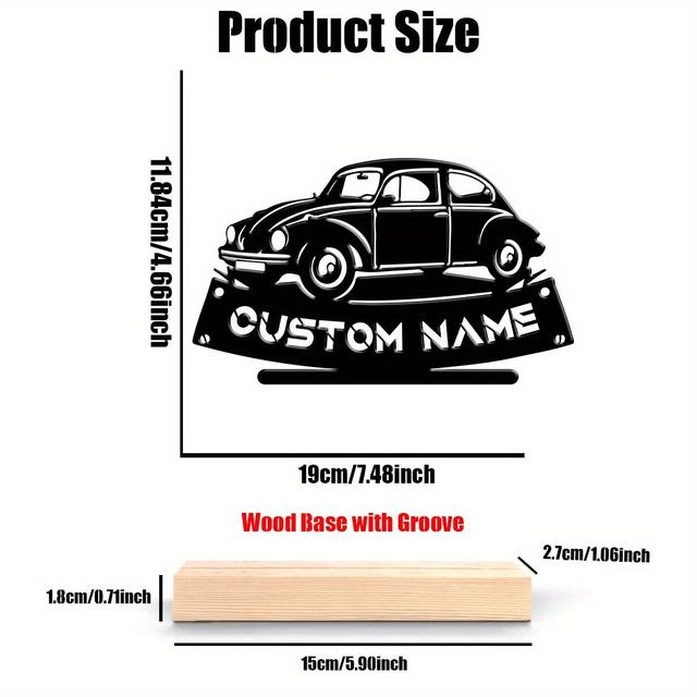 TEMU Custom Name Retro Car Metal Art With Wooden Base - Perfect For Home, Office, Decor | Ideal Gift For Valentine's, Halloween, Christmas, Graduation, Wedding, Christmas Decor