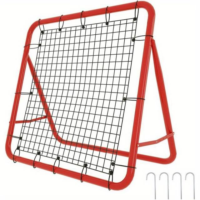 TEMU Fußball-Rebound-Netz 100x65cm, Faltbarer Springwandschläger, mit 4 Einstellbaren Stufen, Trainingszubehör, Sportliches Springwandschläger aus Rotem Stahlrohr + PE-Netz, für Übungen, Fußball, etc