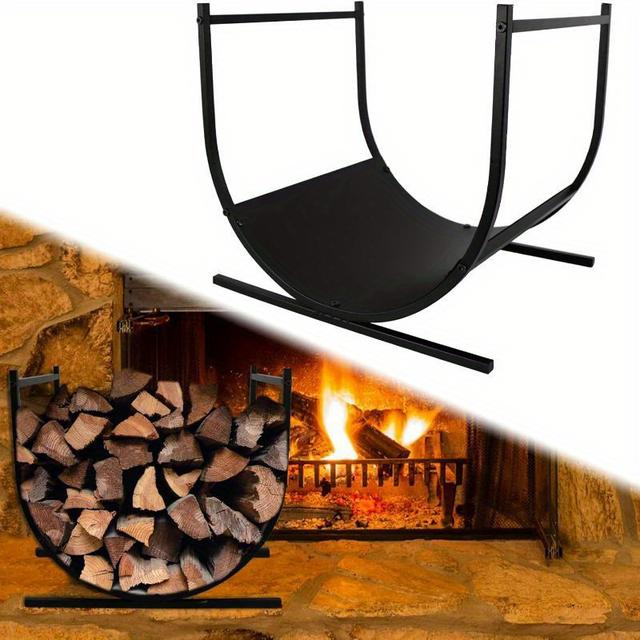 TEMU Houtrek Binnen Half-Ronde Houtrek Hout Binnen Houtrekken Zwart Metalen Frame Houtrek 44X37X40Cm Houtopslag voor Houtblokken Stapelhulp, Hout Butler