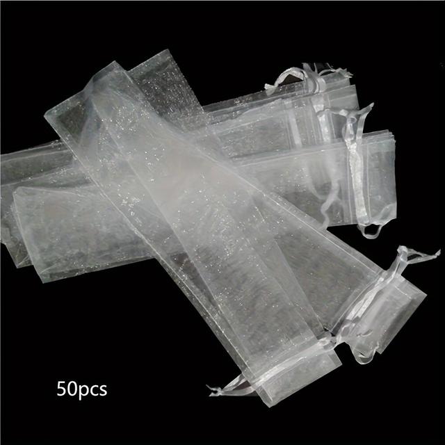 TEMU 50-pack Polyester Organza Fan Pouches With Drawstring - Multipurpose Sheer Bags For Wedding Favors, Party Gifts, And Hand Fan Storage