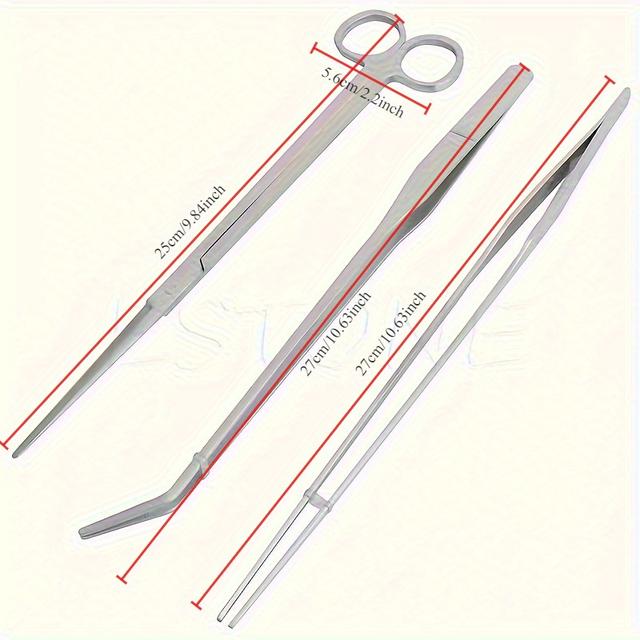 TEMU Premium Stainless Steel Aquarium Cleaning Kit - Includes Scissors, Tweezers & Plant Trimmer With Storage Holder - Durable Fish Tank Maintenance Tools