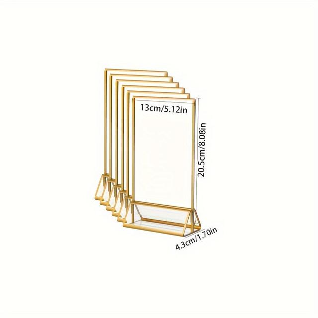 TEMU 6 Pack Acrylic Sign Holder With Gold Borders, Clear Vertical Double-sided Stand, Plastic Menu Holders, Table Number Holders Picture Frames For Party, Restaurant Decor