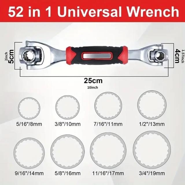 TEMU 52in 1 Multifunctional Socket Wrench Kit-metric 8-19mm, Sae 5/16 "-3/4", Non-slip Handle And Rotating Head-universal Wrench Tool For Home And Car Repair. Applicable To 6 , 12 , Key, Quadrangle