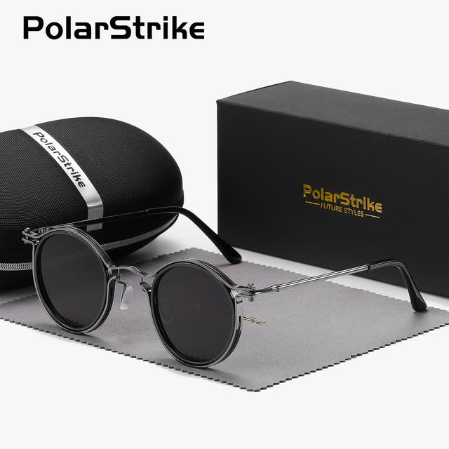 TEMU Polarstrike Unisex Retro Full-rim Sunglasses, Uv400 Protection, , Metal & Acetate Frame, Material, Professional Daily Leisure Eyewear With Case