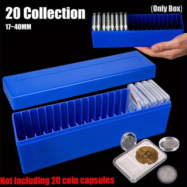 TEMU 1pc Durable Plastic Storage Box For 20 Collectible - 17-40mm Rating Compartments, Empty Rectangular Design With Transparent Lid, Ideal For Organizing And Displaying , Coin Collectors Accessorie