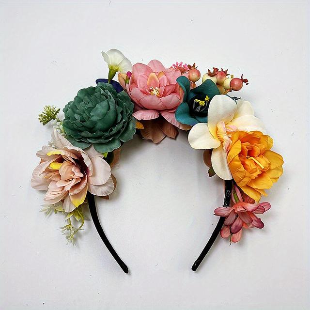 TEMU Floral Headband For Women, Blend, Colorful Print, Fashionable Flower Hairband, , Single, Accessory For Dressing Up