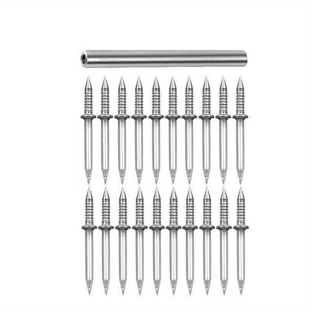 TEMU 400pcs Double-head Skirting Thread Seamless Nail, Solid Wood Baseboard Double-headed Nails, Equipped With Nail Specific Sleeve Tool, Skirting Line Without Marks Nail, Invisible Security Screws