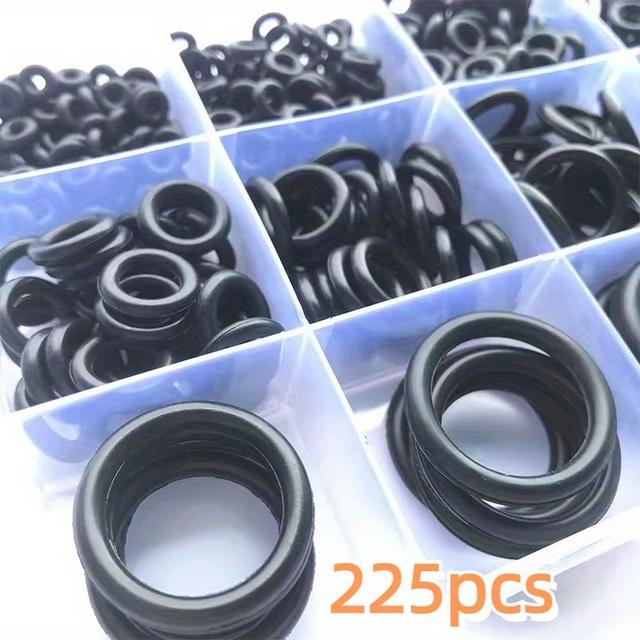 TEMU 225pcs Black -ring Washer Seals Kit - Resistant, Assorted Sizes, Flat Exterior For Sealing Performance