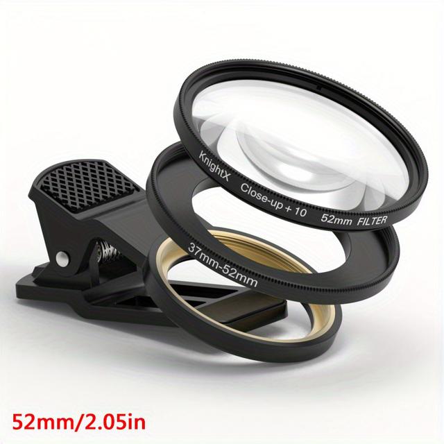 TEMU Knightx 37 mm-es 52 mm-es telefon klipszes makró közelkamera 10X tartó szuper kamera lencse univerzális tartozékokhoz, kompatibilis Samsung, iPhone és Apple okostelefonokkal.
