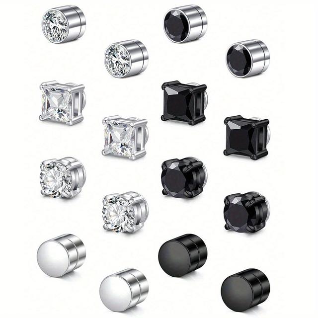 TEMU 8 Pairs Magnetic Stud Earrings For Men Women Stainless Steel Magnet Earrings Set Hypoallergenic Non-piercing Clip On Earrings Fake Earrings Jewelry 6mm