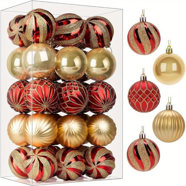 TEMU 30pcs, 6cm/2.36inch Christmas Ball Decoration Gift Box Electroplated Ball Christmas Tree Pendant Painted Ball Flower Ball Decoration Ball Wedding Shopping Mall Window Home Wine Party Props