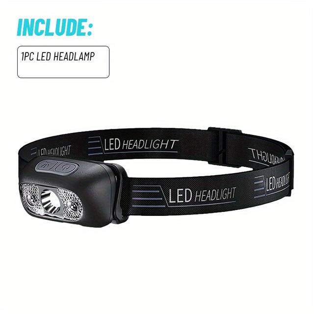 TEMU 1pc Rechargeable Head Lamp For Fishing, Adjustable Angle, With Motion Sensor Hands Free Flashlight, Portable Headlamps For Camping, Reading, Running, Barbecuing