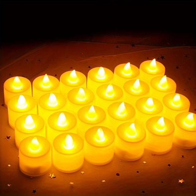 TEMU 24 Stück Warmweiße LED-Kerzenlichter, 1,7 Zoll batteriebetriebene flammenlose Teelichter, Stimmungsbeleuchtung für Halloween, Weihnachten, Party, Heiratsantrag Dekorationen, DIY Bastelbedarf