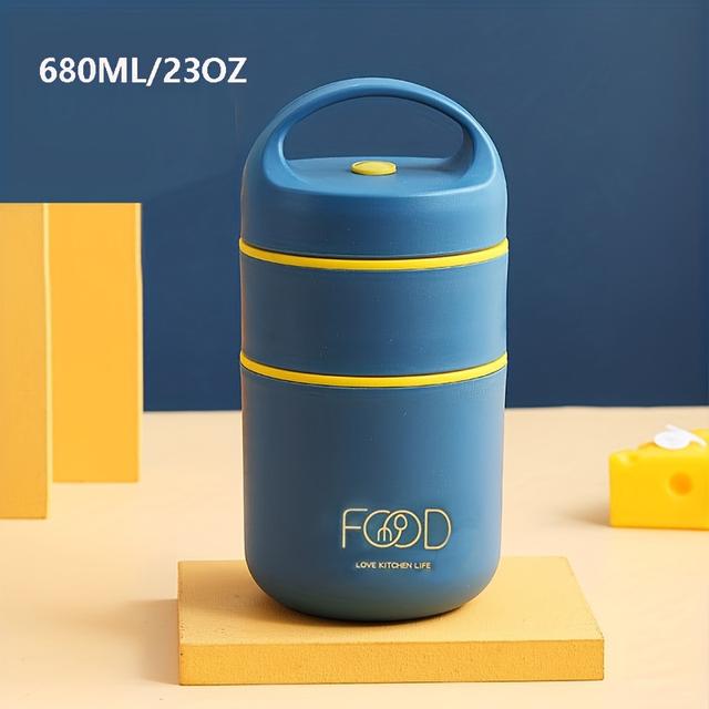 TEMU Stainless Steel Insulated Lunch Box - Portable Soup & Cup For Office, School, And Travel - Leakproof Food Container With Spoon, Hand Wash Recommended,back To School