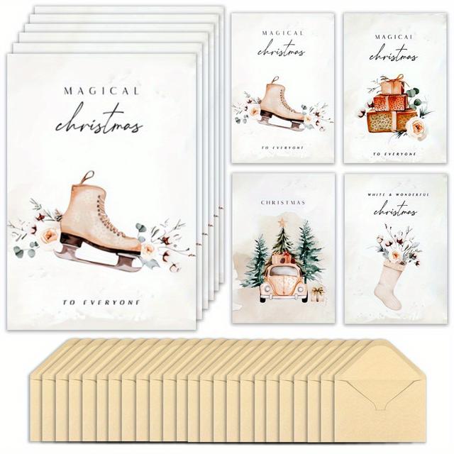 TEMU 24pcs Set With Envelopes (4 Styles) Funny Retro Christmas Stocking Trolley Christmas Cards For , , Family, Birthday Cards, Halloween Thanksgiving Gifts