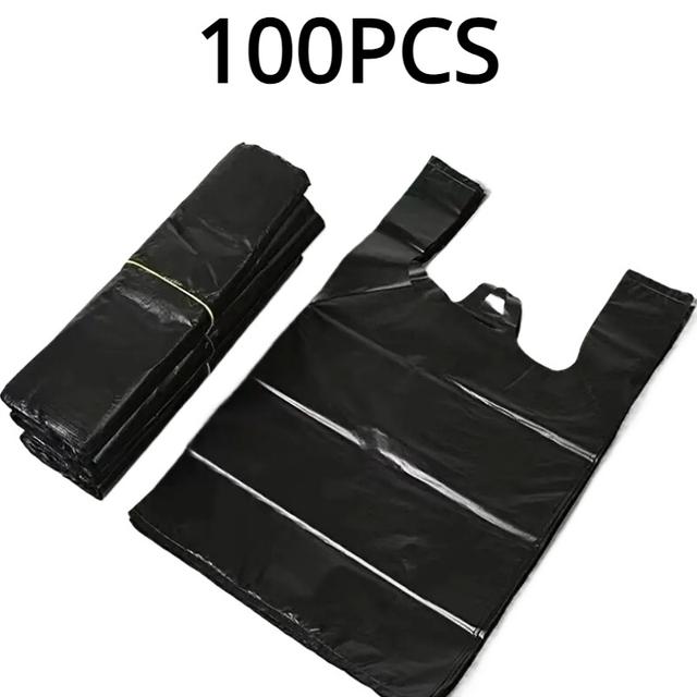 TEMU 100/200pcs Black Trash Bags, Disposable Plastic Garbage Bags With Wide Handles, Suitable For Kitchen, Restaurant, Office, And Bathroom Waste Storage