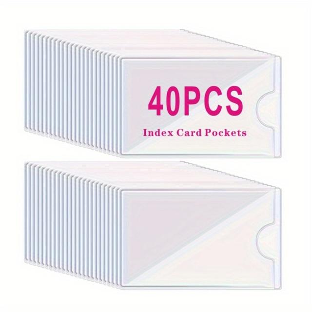 TEMU 40-pack Self-adhesive Index Card Pockets With Top Opening - Clear Pvc Label Pouches With Stick-on Back, Versatile For Office, School, And Home Organization