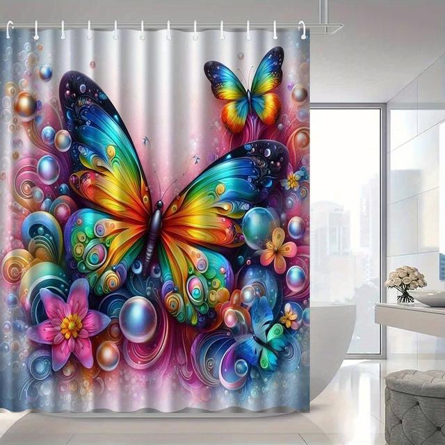 TEMU 1pc Beautiful Flower Colorful Shower Curtain, High End Elegant Bathroom Curtain, Bathroom Decoration Pattern