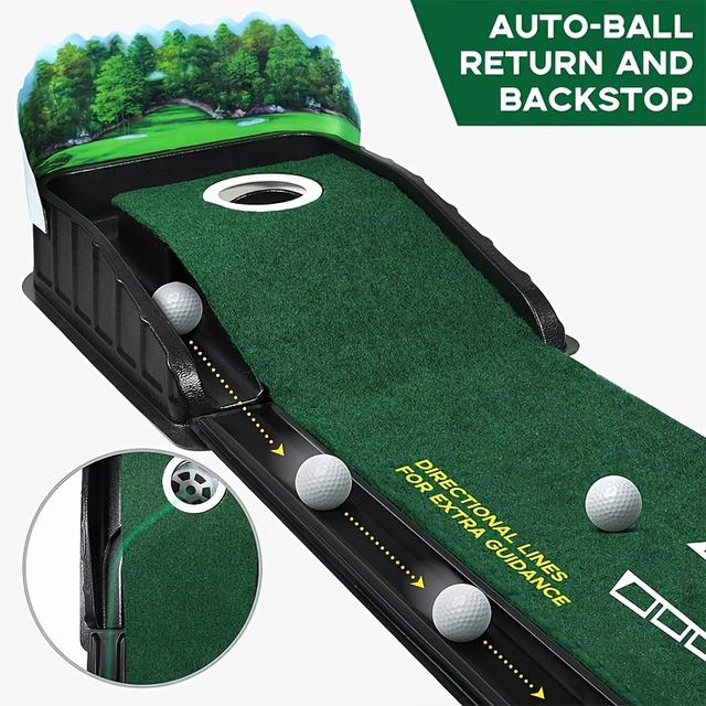 TEMU 1pc Indoor Golf Putting Mat, Acrylic Material, Green, With Auto-ball Return And Backstop, For Directional Practice