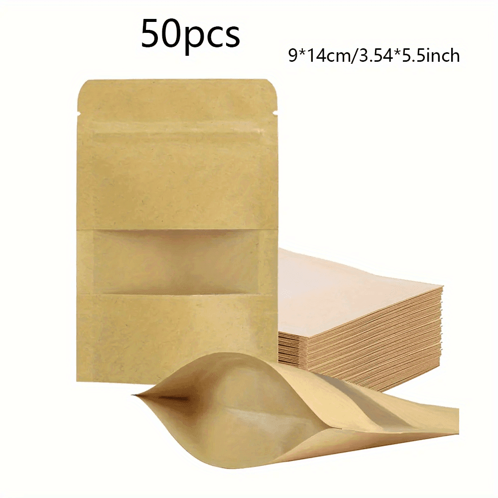 TEMU 50pcs Paper Zipper Storage Bags With Matte Window – Stand Up, Tear Notch Design For Easy Pouring & Peeking, Perfect For Coffee, Tea, Herbs, Candy, Bath Salts, Dried