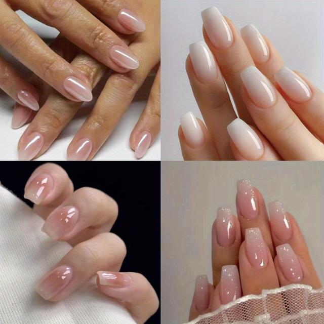 TEMU 102 Apply Nail, Uniform Hue Nail Sticker Apply Nail Ice Nail And Medium-length Ballet Nail Powder Gradient Sparkle Artificial Nails Trendy Nail Design, Ideal For Women