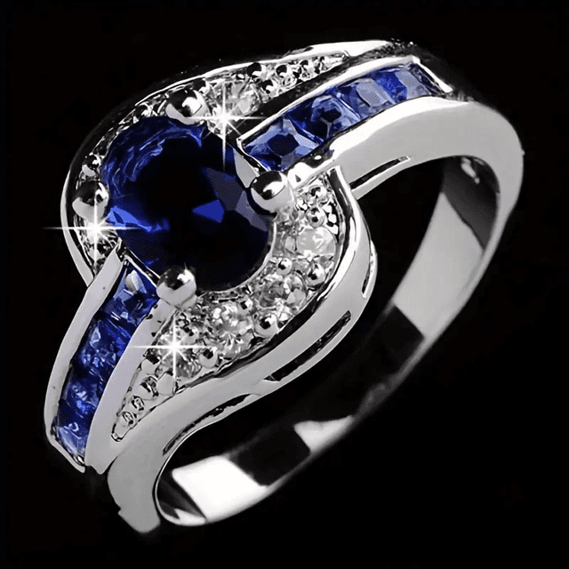 TEMU Elegant Wedding Ring Featuring A Stunning Oval Blue Zirconia With A Plating, Perfect For Jewelry Decoration