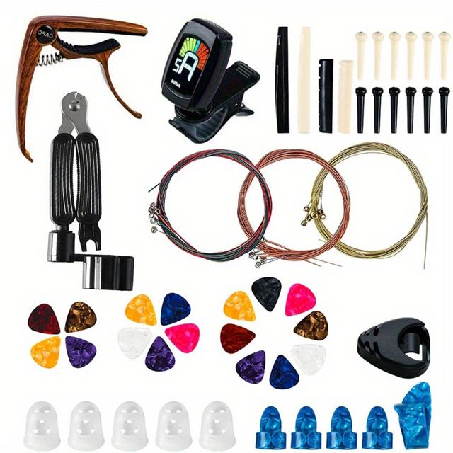TEMU Acoustic Guitar Accessories Kit 67pcs, Including Acoustic Guitar Strings, Guitar Capo, Guitar Picks, Guitar Tuner, Guitar Wall Mount, Guitar Bridge Pins And Other Guitar Accessory