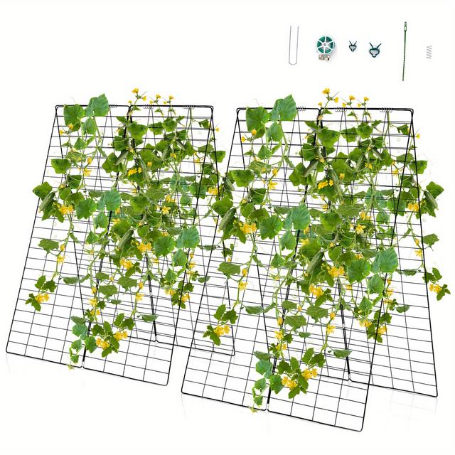 TEMU 8-teiliges Gurkenrankgitter inkl. 12 Kabelbinder, 18 Clips, 16 Bodenhülsen, Rankgitter Metall, Metall Rankgitter Pflanzenrankgitter Rankhilfe für Tomaten