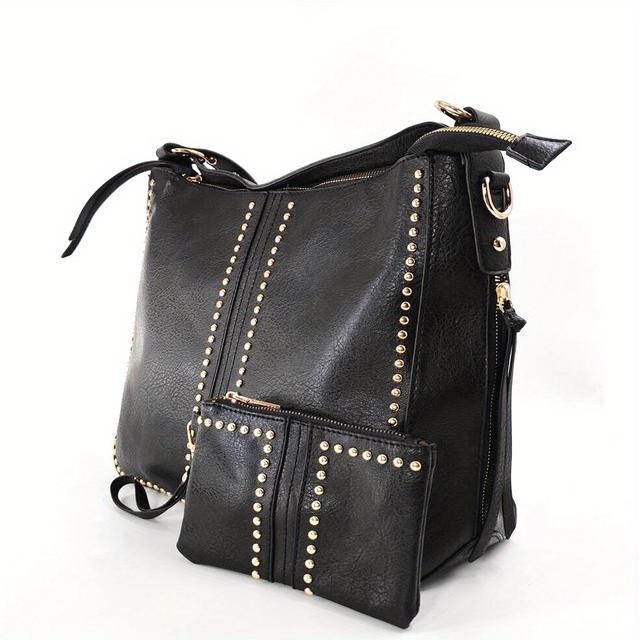 TEMU Coleção Outono 2024 Mala de Comunicador Feminina com Tachas, uma Mala Tote de Estilo Europeu e Americano, Apresentando um Design Vintage de e de Ombro