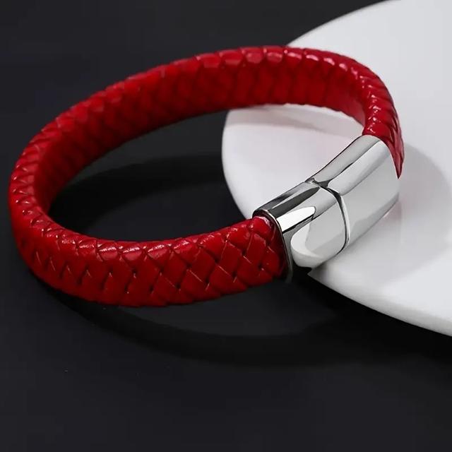 TEMU Персоналізований модний плетений браслет з штучної шкіри - магнітна застібка зі сплаву, ретро для пар - регульований, чоловічий/жіночий браслет, , подарунок