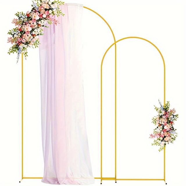 TEMU 2pcs Metal Arch Background Stand Set (7.2 Feet/6 Feet) With Golden Accents For Weddings, Ceremonies, Birthday Parties, Bathing, Garden Arch Decor
