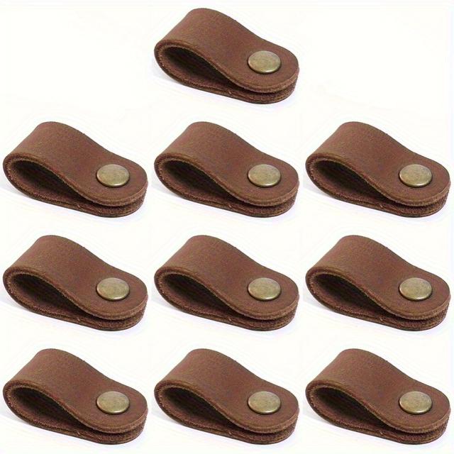 TEMU 10개 팩 소 가죽 정품 가죽 케이블 정리기 - 스냅 잠금 장치가 있는 코드 관리 랩 - 이어폰, USB 케이블, 충전기 전선 - 전자 액세서리 이어버드 키퍼 - 배터리 필요 없음