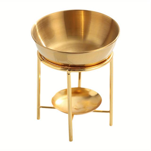 TEMU Elegant Golden Stainless Oil Burner With Removable Bowl - Versatile Aromatherapy Diffuser & Wax Melter For Home Decor, Perfect For Ramadan, Valentine's, Thanksgiving - Metal, No Power Needed