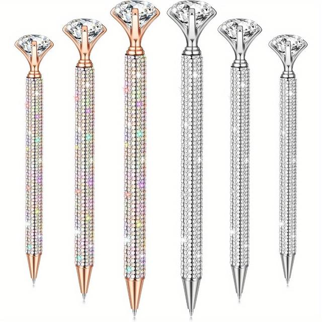 TEMU 6pcs Diamond Pens With Crystal, Pens With Diamonds On Top, Diamond Pens For Office School Home