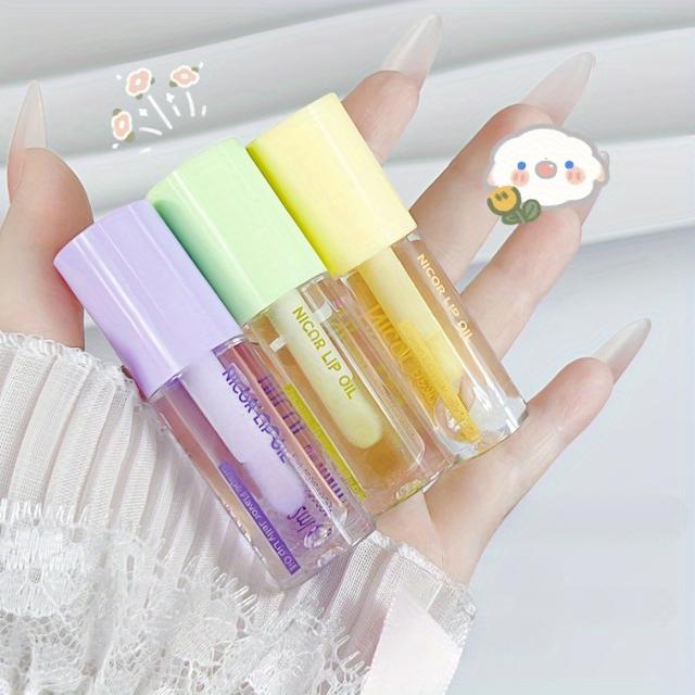 TEMU 3 Peças de Labial Hidratante, Transparente e Brilhante, Enriquecido com E e Nutrição de Frutas para Lábios Perfeitos como Vidro, Adequado para os Tipos de Pele