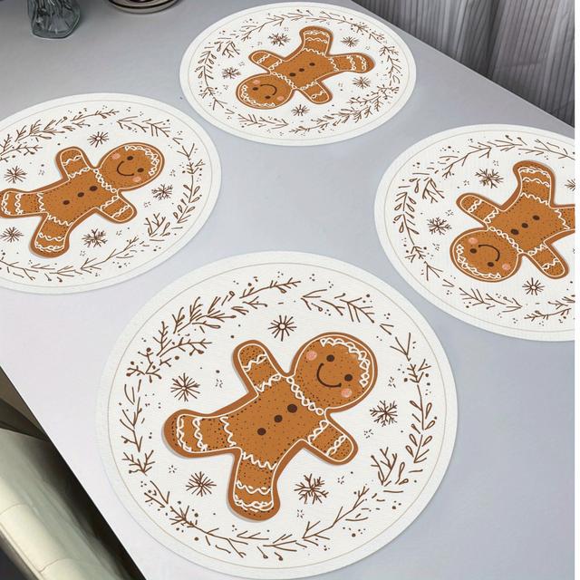 TEMU 4pcs Christmas Round Placemats, Lace Winter Seasonal Non-slip Washable Heat Resistant Table Mats Mats 15" For Party Kitchen Dining Christmas Decoration