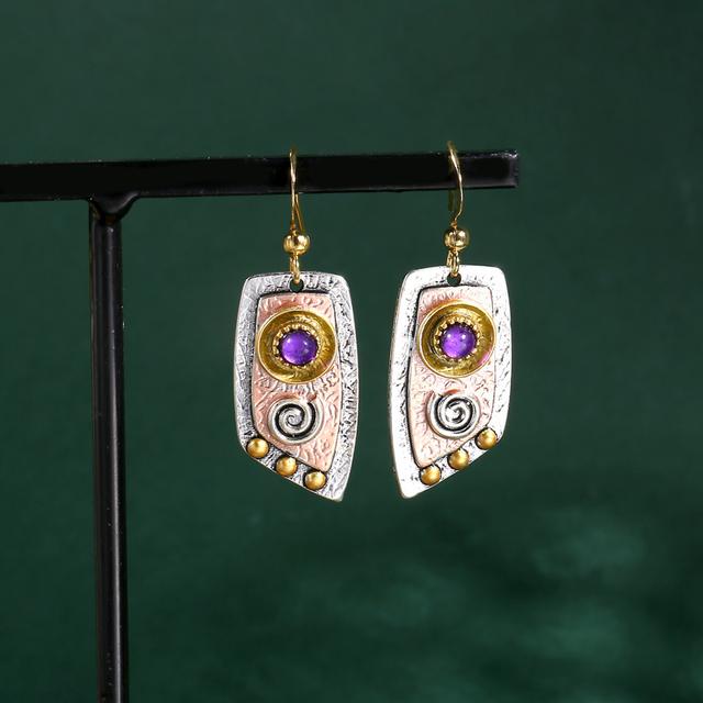 TEMU Vintage Boho 14K vergoldete Kupfer Ohrringe mit lila künstlichen Kristallen, Pendel Design für den täglichen Gebrauch und Geschenk Anlässe, Weihnachten Urlaub geeignet, nickelfreie Kupfer Pfosten