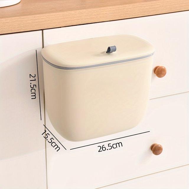 TEMU 1pc Kitchen Compost Container / Hanging Waste Bin With Cover / Plastic For Under Sink Kitchen Cabinet Door / Wall-mounted Slide-open Compost Bin / Beige Under Counter Bin/