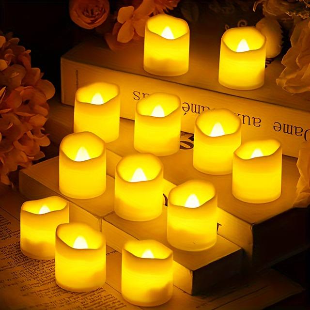 TEMU 12pcs Flickering Led Tealights With - Battery-powered, Flameless Candles For Home Decor & Celebrations - Perfect For Halloween, Christmas, Valentine's Day, Ramadan,