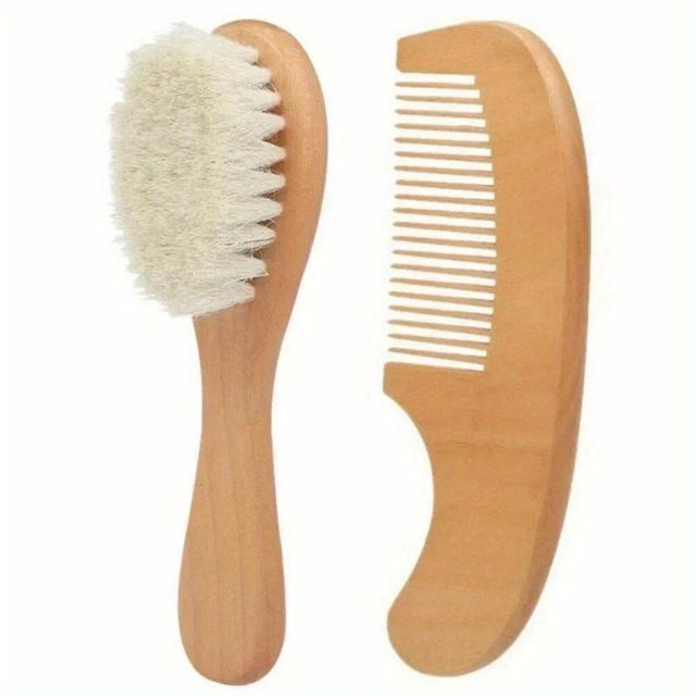 TEMU Portable Hair Care Set Including A Soft Wooden Hairbrush And A Head Massager