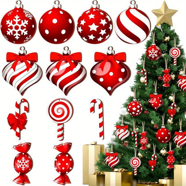 TEMU 24pcs Christmas Candy Ornament Cane Christmas Decorations Christmas Candy Lollipop Ornament Hanging Lollipop Pattern Decorations With Rope