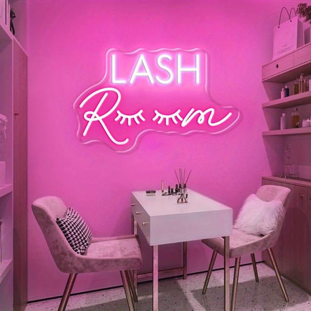 TEMU Letreros Neón Iluminados para Decoración de Salones de Lashes, Iluminación de Pared para Salones de Belleza, Letreros Neón Rosados de y Exhibiciones Nocturnas para Negocios