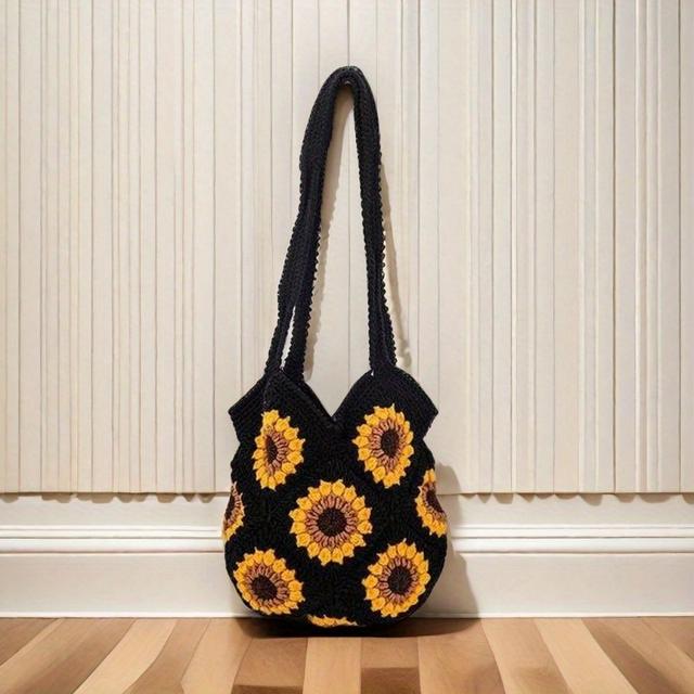 TEMU 1個 LMH-初心者用クロシェ素材パック DIY かわいい黒いバッグ 手作り編みキット、ポリエステル糸100%、紙製説明書と英語ビデオチュートリアル付き - 大人向け、誕生日、休日、クリスマス、ハロウィン、友達&家族への完璧なギフト