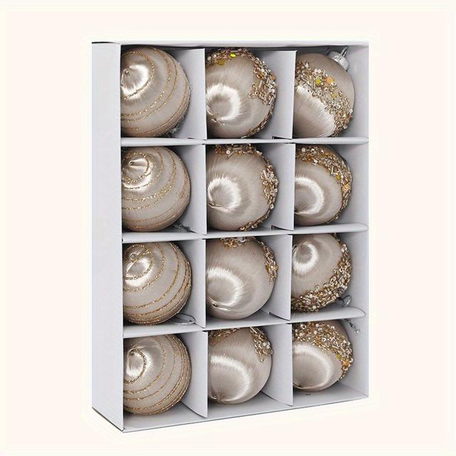 TEMU Conjunto de 12 Piezas de Adornos Navideños de Bolas de Seda Decorativas para Fiestas, Suministros para Bodas, Adornos de Bolas para Vestir Navideñas, Decoración y Patio