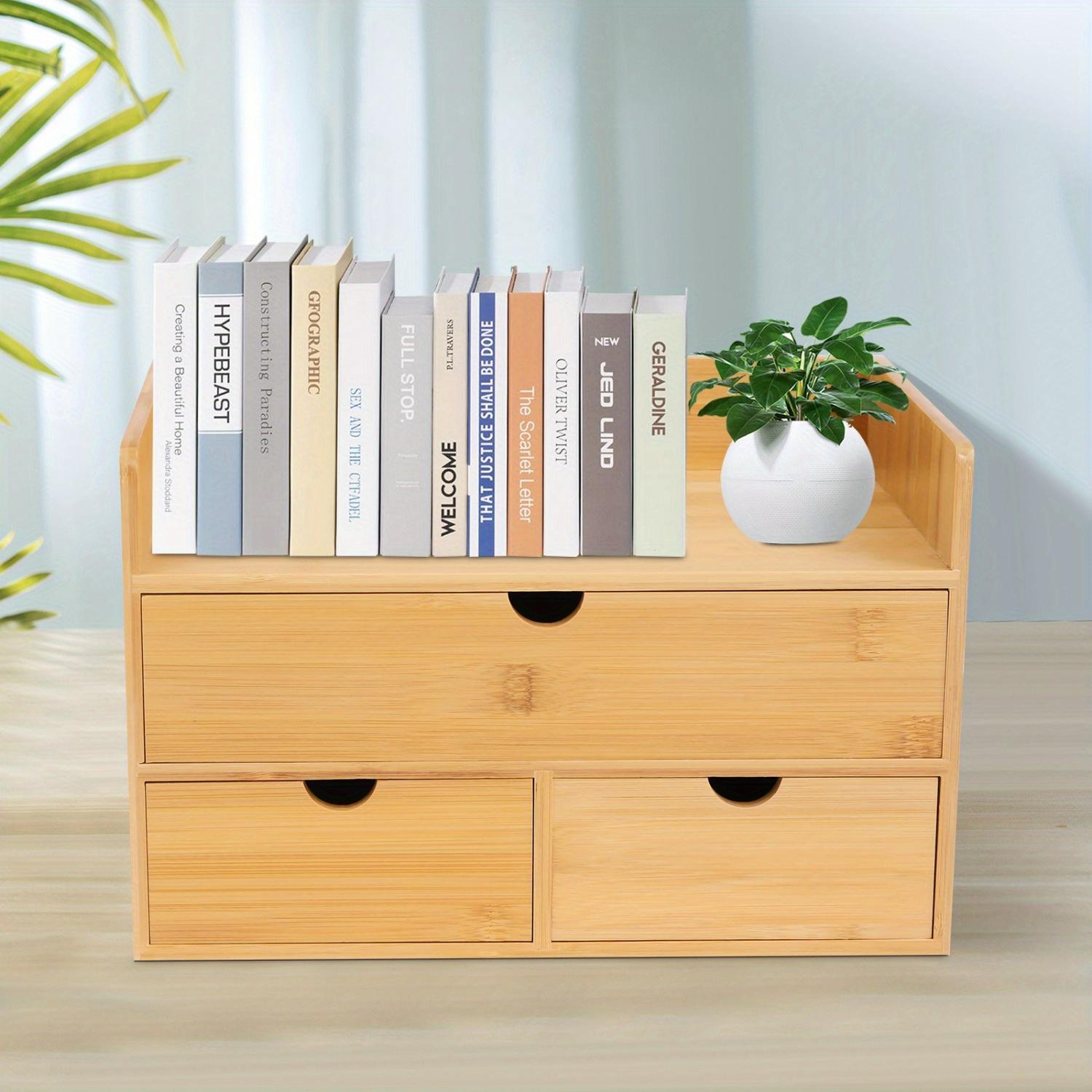 TEMU Desk Organiser, Bamboo Desk Organiser With Drawer, Bamboo Desk Box, Suitable For Storing Things Of In Rooms, Offices Etc (3 Drawers)